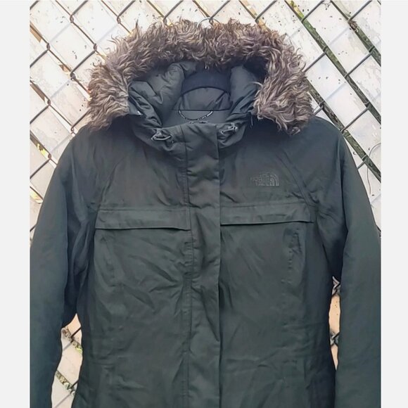 THE NORTH FACE Arctic Parka Goose Down Long Olive Green Puffer Coat Hood Women S - Picture 2 of 16